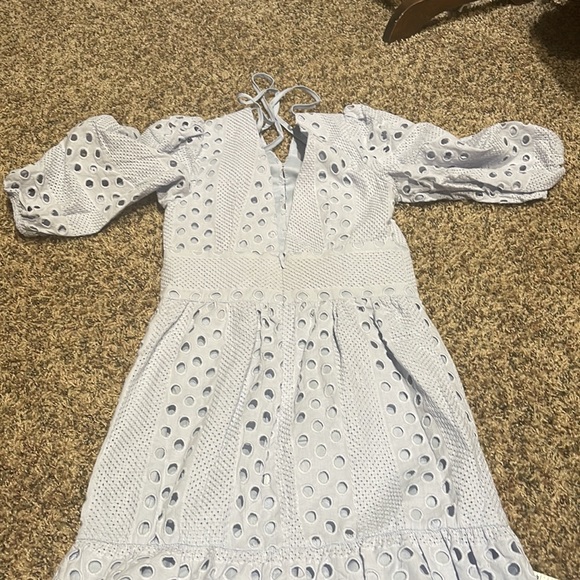 ASOS DESIGN PREMIUM PLUNGE BRODERIE TIERED MIDI DRESS WITH BUTTON NECK WITH - Picture 9 of 12